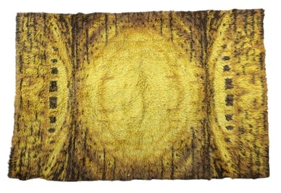 Vintage Yellow Shag Wool Mid Century Style Rya Rug