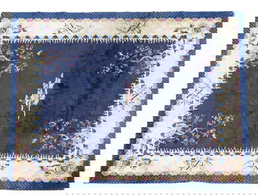 Silk Oriental Art Deco Rug in Blue ~11.5' x 9'.
