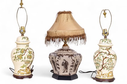 Asian Painted Lamps (Pair and Single)