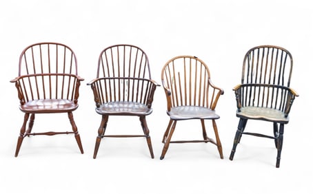 4 Spindle Back Windsor Chairs, Various Ages
