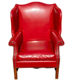 Vintage Red Vinyl Wingback smoking chair