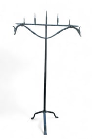 19th C Wrought Iron Spike Candelabra