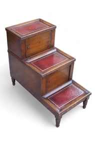 Leather Top Library Step Side Table / Cabinet