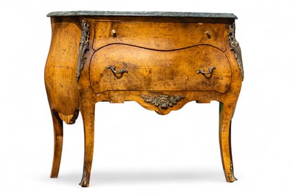 Louis XV Burl Wood Marble Top Commode