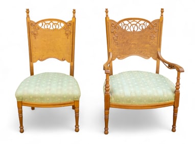 Vintage Carved Wood Slipper Chairs
