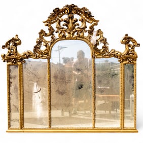 Antique Rococo Gilt Wood 5-Panel Mirror