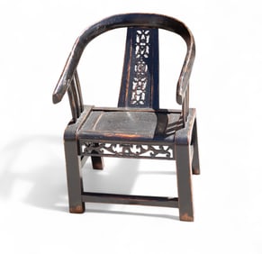 Antique Chinese Lacquered Carved Chair