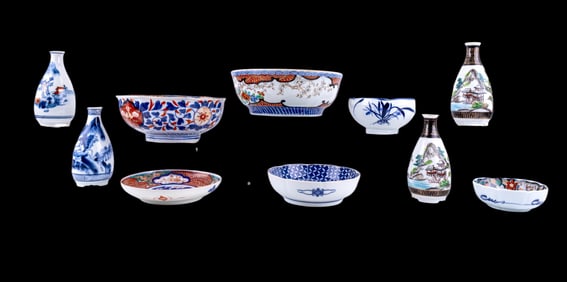 Porcelain Japanese Bowls + Sake Bottles