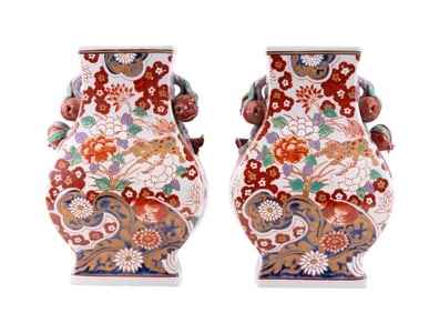 Japanese Imari Handpainted Vases, Peach Motif
