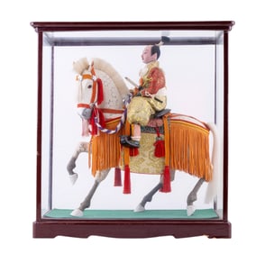 Early Japanese Mounted Musha Ningyo Doll In Case