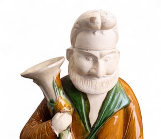 Sancai Porcelain Man & Goose, Tri-Color