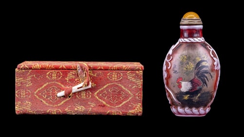 Reverse Painted Snuff Bottle - Hen and Rooster