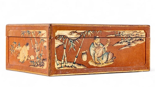 Chinese Leather Wrapped Lacquerware Jewelry Box