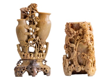 Chinese Carved Soap Stone Vases (2)