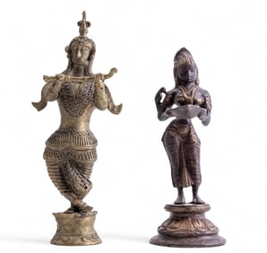 Krishna Brass Statue & Deepa Lakshmi Metal Statue