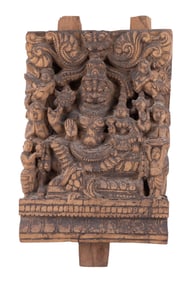 Hindu Sheesham Wall Panel w/ Deity Scene