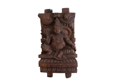 Hindu Carved Wood Wall Panel of Kubera
