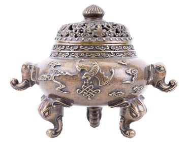Bronze Censer w/ Bat and Elephant Decoration