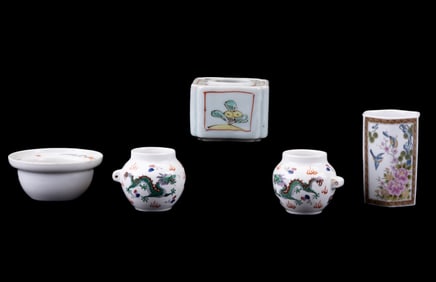 Chinese Porcelain Famille Rose Ink Well and Pots