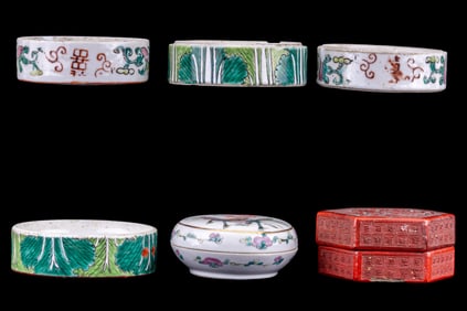 Chinese Famille Rose and Cinnabar Trinket Boxes