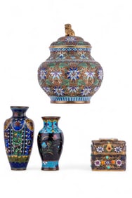 Cloisonne Vases, Jar, and Trinket Box