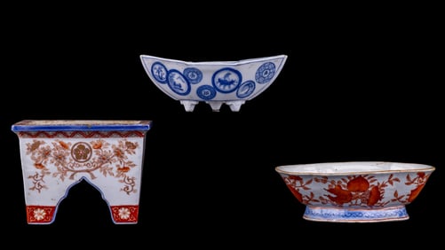 Porcelain Footed Dishes and Jardiniere