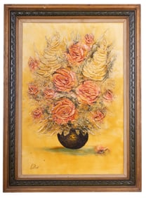 John Le Dene Sculptured Acrylic Painting Flowers