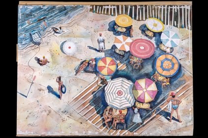 James Carlin Beach Scene Watercolor (Unframed)