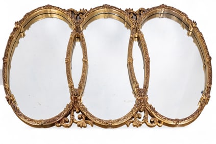 Vintage Gold Tone Mirror 3 Interlocking Ovals