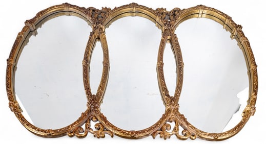 Vintage Gold Tone Mirror w/ 3 Interlocking Ovals