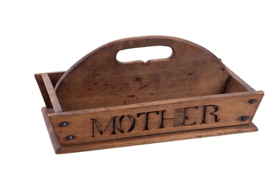 19th C 1890 "Mother" Wooden Cutlery Tray