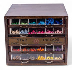 Antique Mahogany Star Threads Thread Cabinet