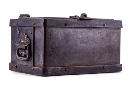 19th C Iron Lockbox, Lock & Key, Wheat Pennies