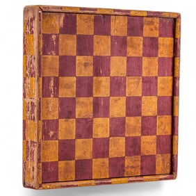 Early Folk Art Painted Checkers / Chess Board