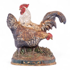 Large Antique Cast Iron Rooster Doorstop