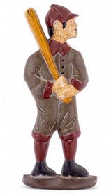 Vintage Painted Cast Iron Baseball Player Doorstop