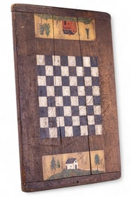 Early Folk Art Painted Chess or Checkers Board