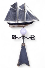 Antique Wood & Steel Sailing Ship Weather Vane
