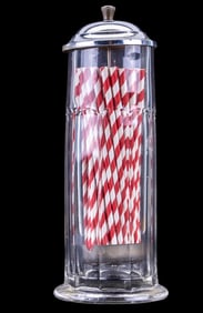 Early-Mid 20th C Pressed Glass Straw Dispenser