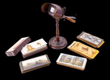 Antique Stereo Viewer on Stand w/ Cards (60)