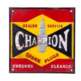 Early Champion Spark Plugs Metal Painted Sign