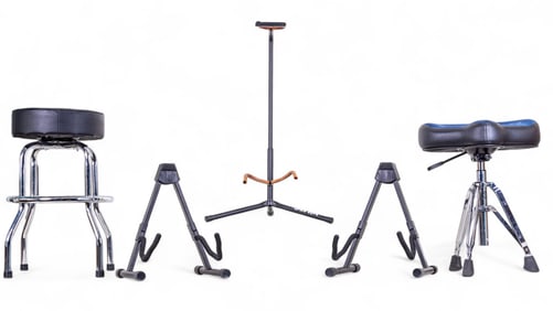 Roc N' Soc Drum Stool, Gibson 24" Stool, & Stands