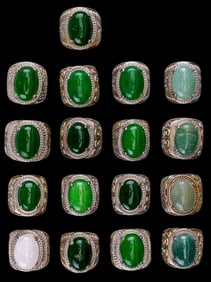 Silver Tone Green Hardstone Rings