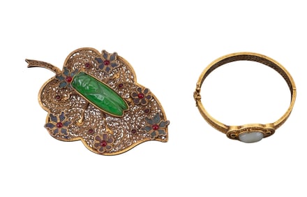 Grasshopper Figurine and Bangle Bracelet