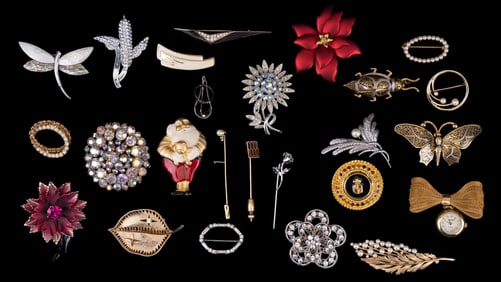 Floral, Vintage, Rhinestone Brooches