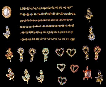 Gold Tone Brooch and Bracelet Sets