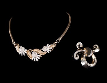 Crown Trifari Necklace and Vintage Brooch