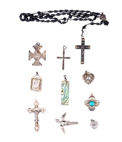 Sterling Silver Rosary, Crucifix, and Pendants