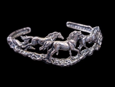 Sterling Silver Equestrian Cuff Bracelet, Signed