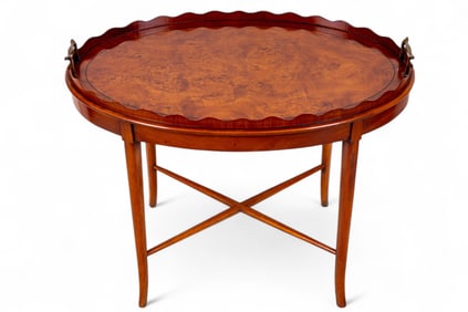 Burlwood and Brass Oval Tray Table